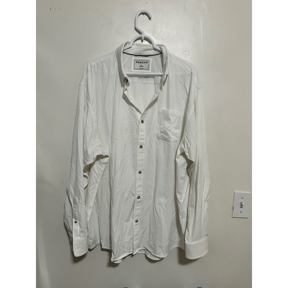 Poncho Outdoors Mens XXL Regular Fit Fishing Shirt Long Sleeve White Button Down